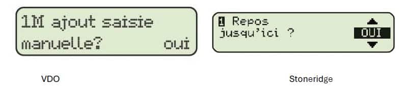 Ecran Saisie manuelle sur tachy VDO et Stoneridge